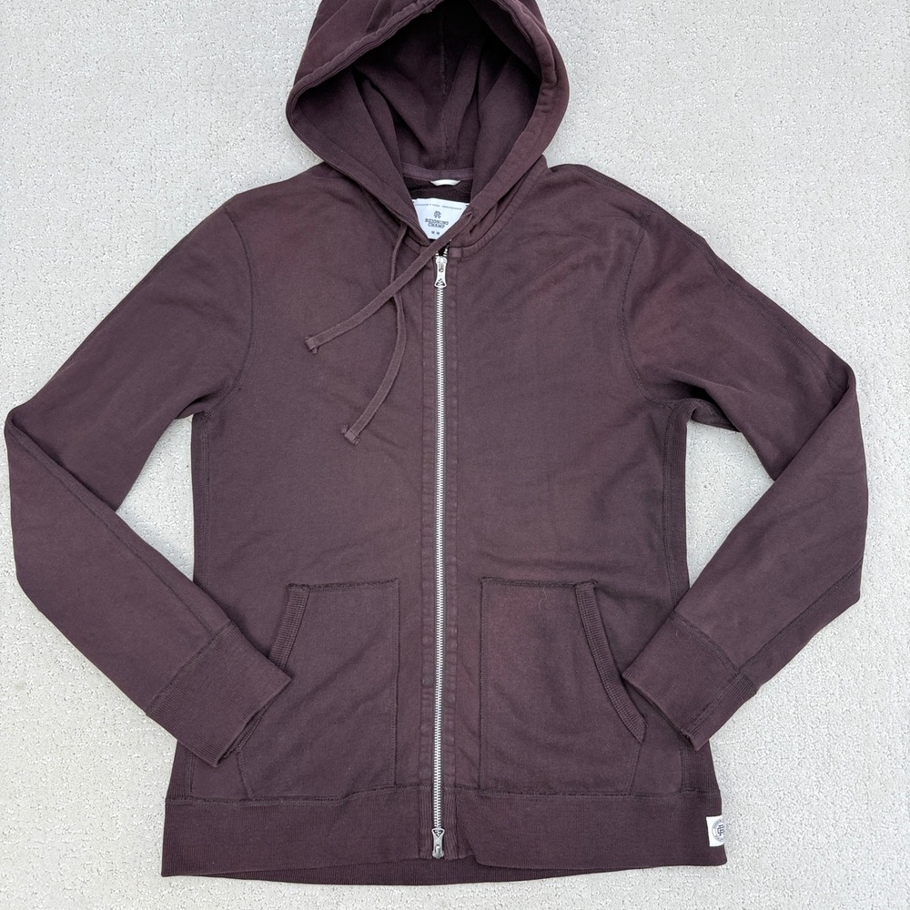 Reigning Champ Full Zip Hoodie Mens Medium Plum Burgundy Cotton Made in Canada